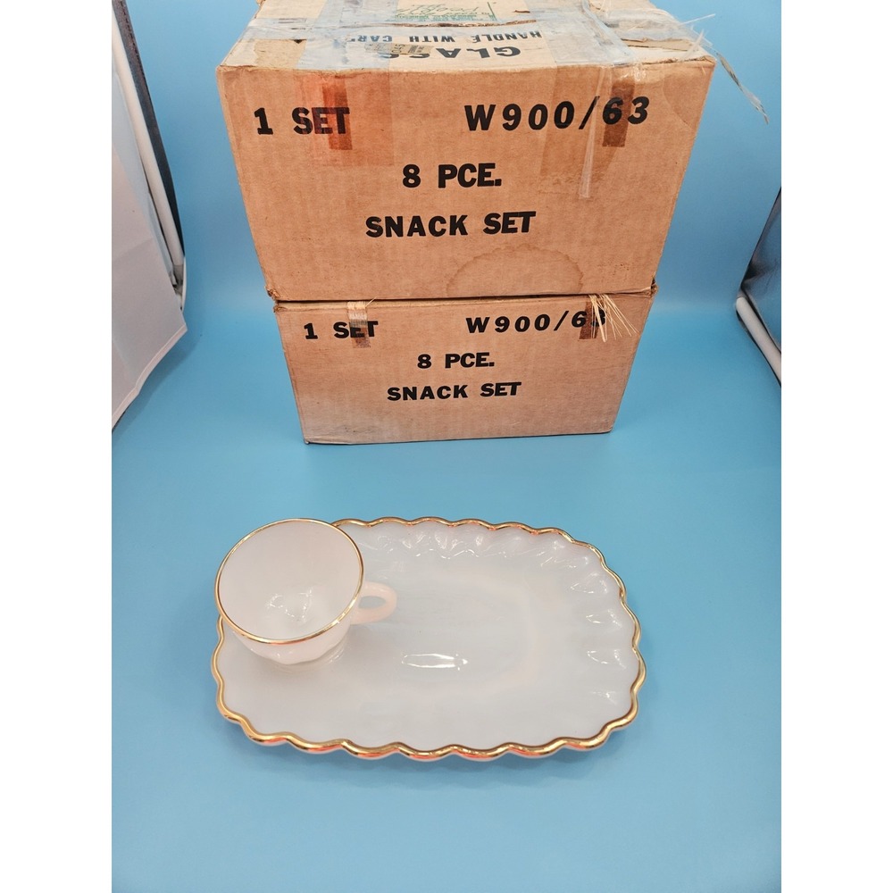 Vintage Anchor Hocking Milk Glass 8 pc Snack Set  (Set Of 2 - 8 Piece)